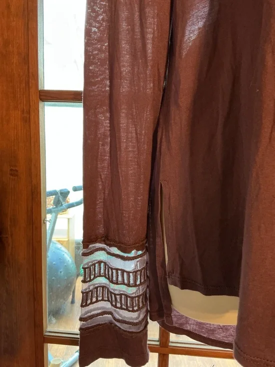 Free People Long Sleeve Sheer Lace Yoke Tunic in Plum - Picture 3 of 5